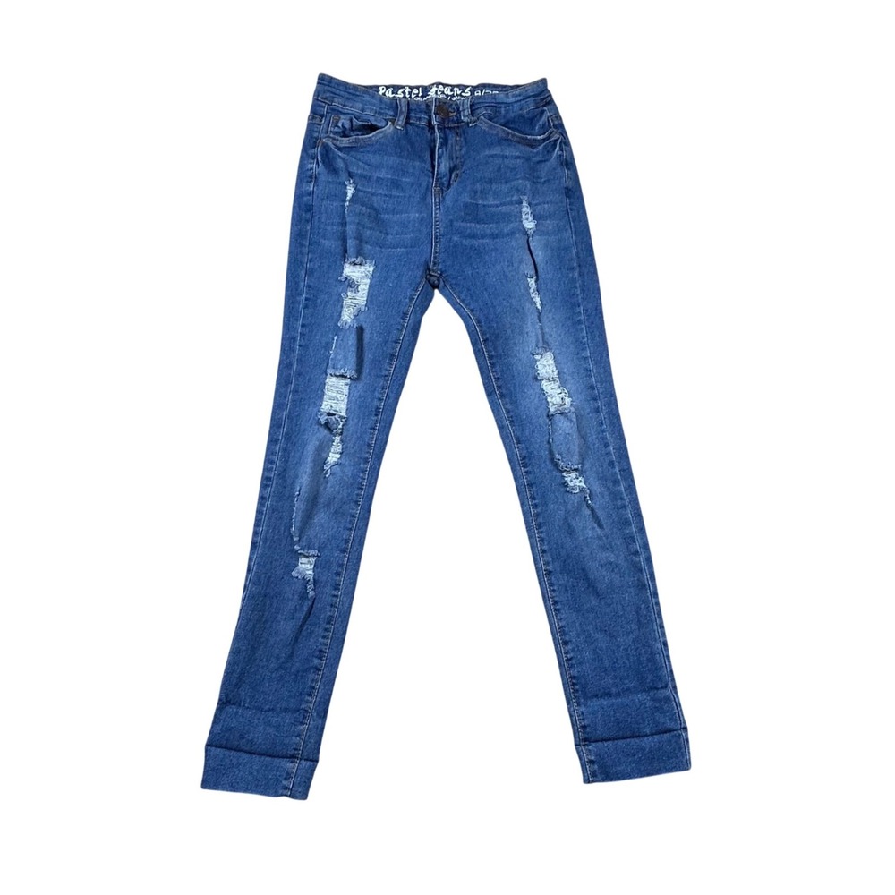 Pastel Jeans Womens Size 9/29 Medium Wash Distressed Ripped‎ Skinny Jeans Blue